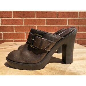 Via Spiga High Heel Mules Bronze Leather Size US 8.5 M Slip On chunky Heels